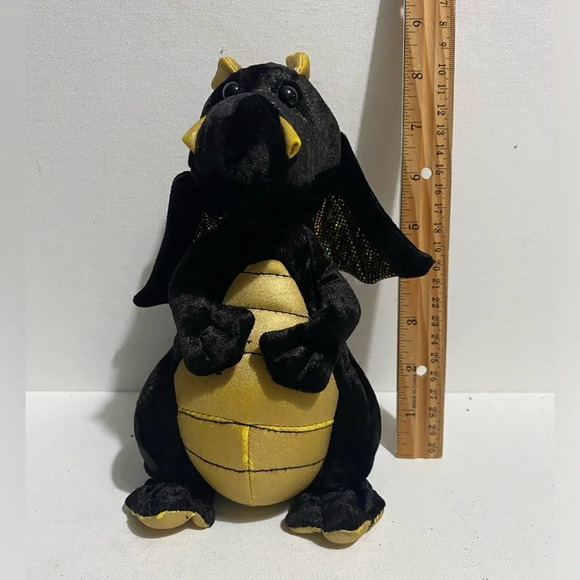 Douglas Other - Douglas Cuddle Toys Dragon 9” Black And Gold Shiny Wings Halloween Spooky Season
